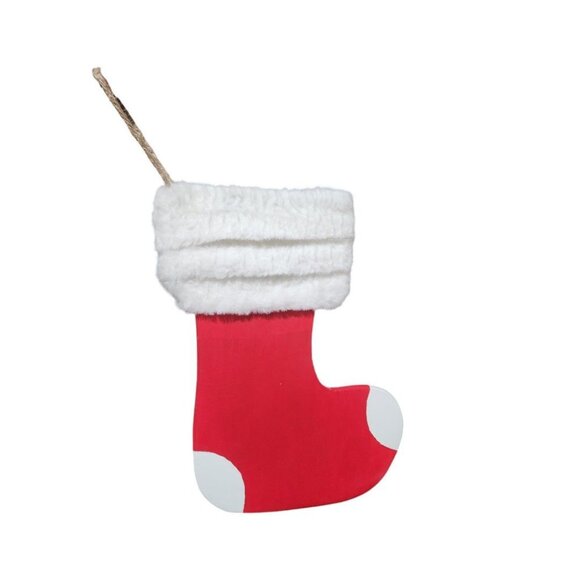 Wooden Christmas Stocking Ornament With Faux Fur Trim - Picture 2 of 2